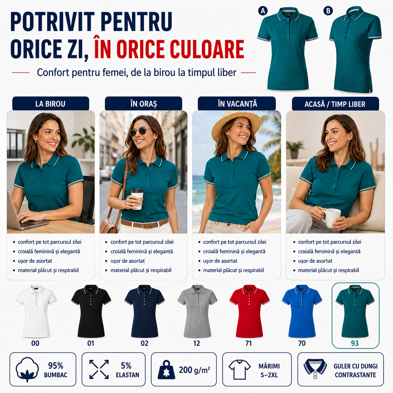 Tricou polo damă Malfini Premium potrivit pentru birou oraș vacanță și timp liber